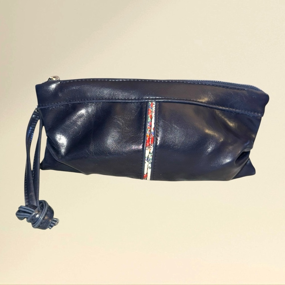 Crystalyn Kae Pleated Navy Vegan Leather Clutch with Multicolor Accent